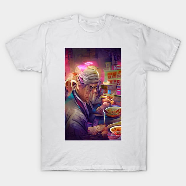 An old man and his instant ramen | Ramen Near Me T-Shirt by PsychicLove